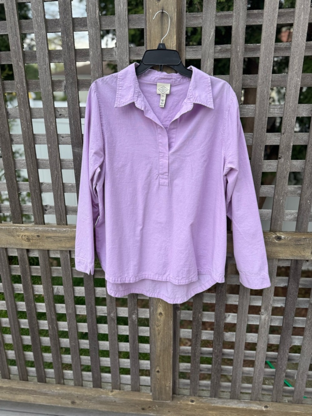 Women’s popover cotton blouse lavender lilac size XL